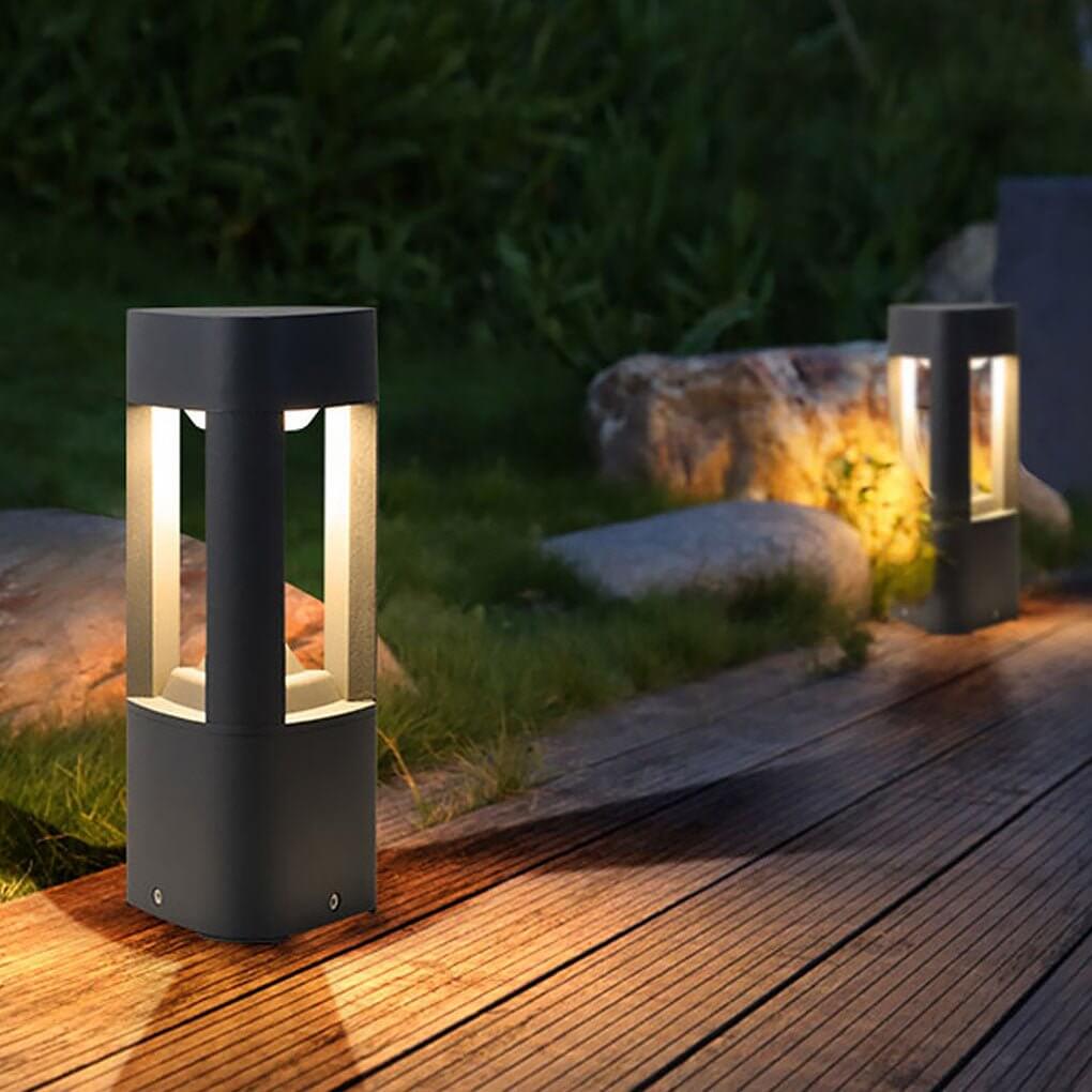 Hollow Bollard Light, Aluminum Lattice LED Path Post Lamp for Driveways and Garden Walks, Solar or Hardwired Three-Sided Glow