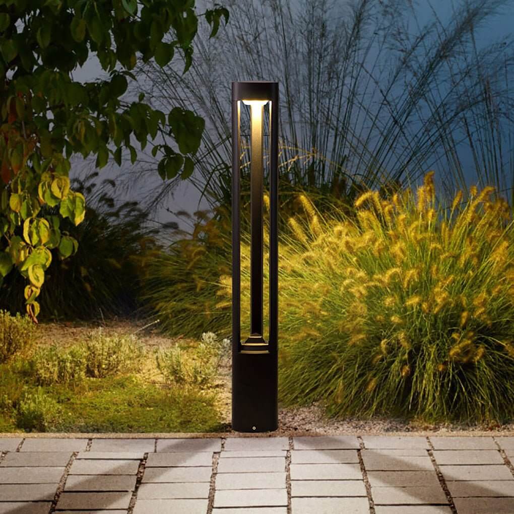 Hollow Bollard Light, Aluminum Lattice LED Path Post Lamp for Driveways and Garden Walks, Solar or Hardwired Three-Sided Glow
