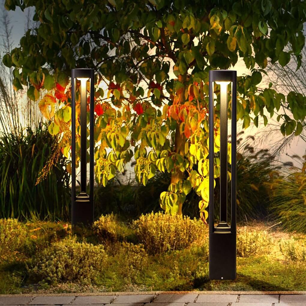 Hollow Bollard Light, Aluminum Lattice LED Path Post Lamp for Driveways and Garden Walks, Solar or Hardwired Three-Sided Glow