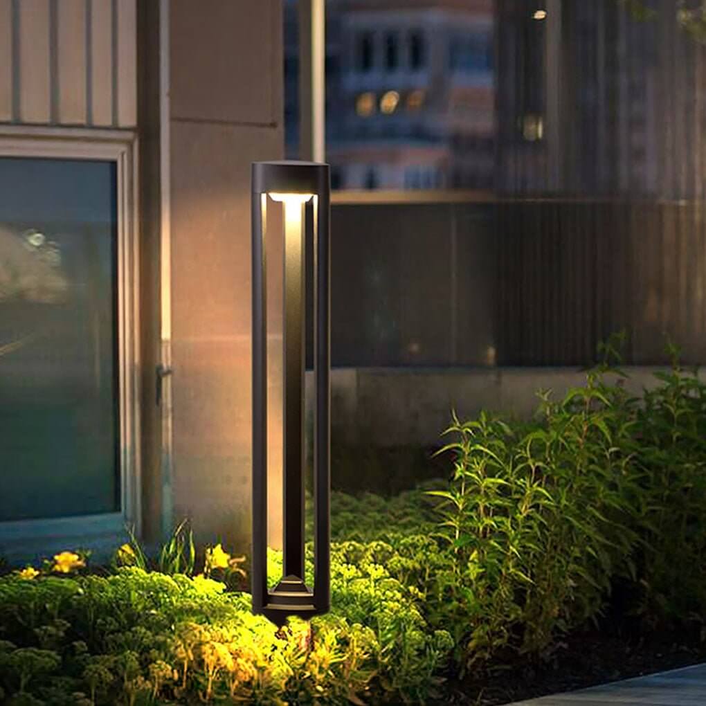 Hollow Bollard Light, Aluminum Lattice LED Path Post Lamp for Driveways and Garden Walks, Solar or Hardwired Three-Sided Glow