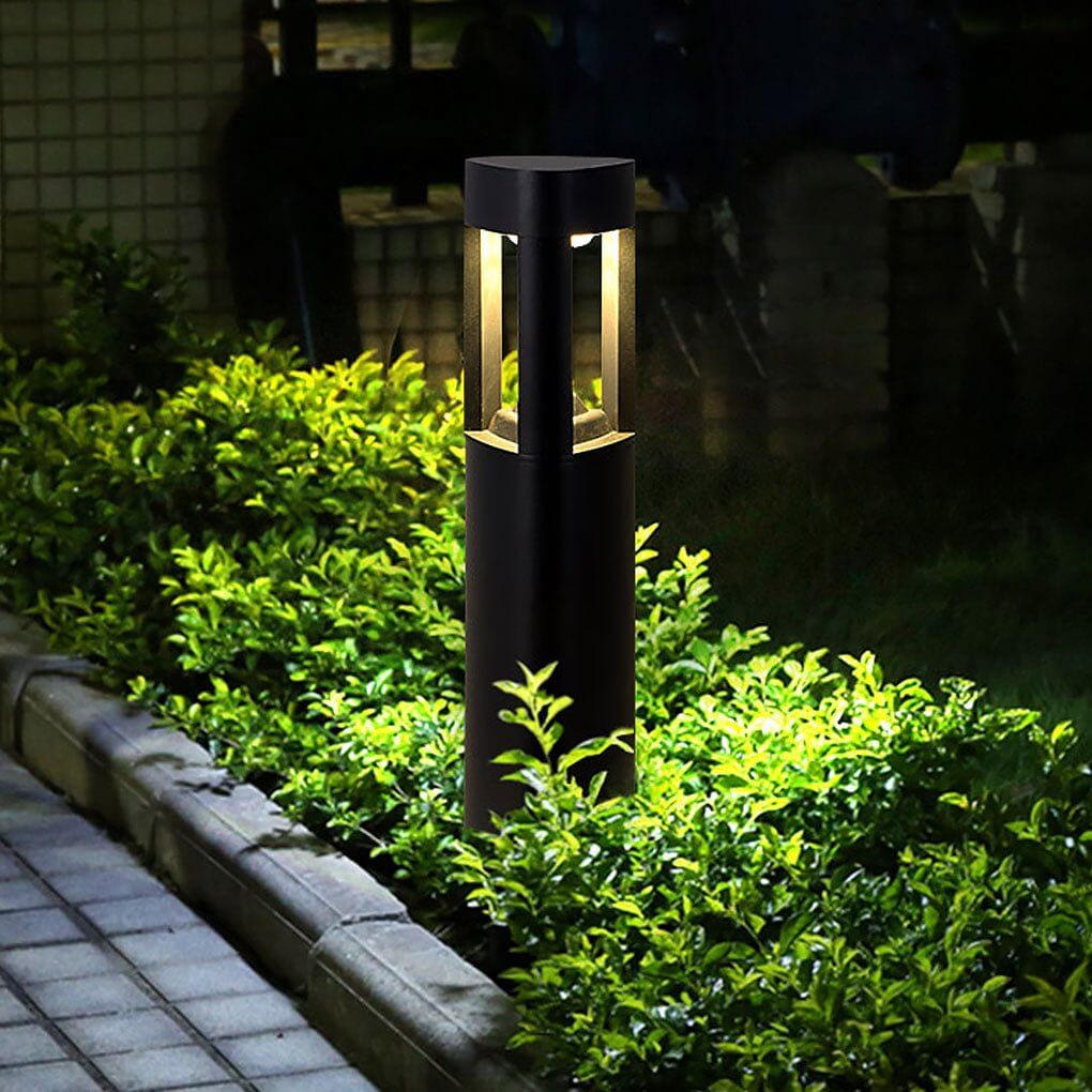 Hollow Bollard Light, Aluminum Lattice LED Path Post Lamp for Driveways and Garden Walks, Solar or Hardwired Three-Sided Glow