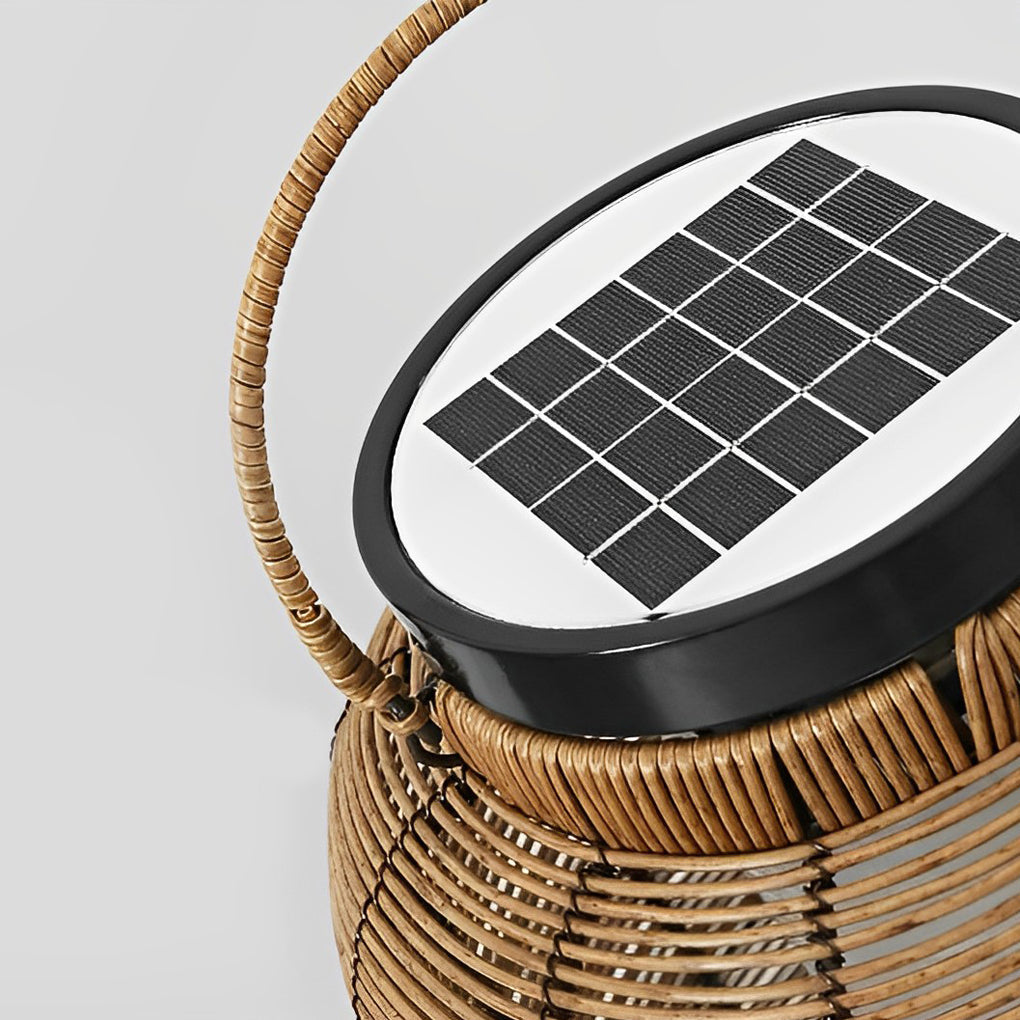 Solar Rattan Lantern, Hand-Woven Waterproof LED Outdoor Light for Patio and Garden, Up to 24-Hour Runtime