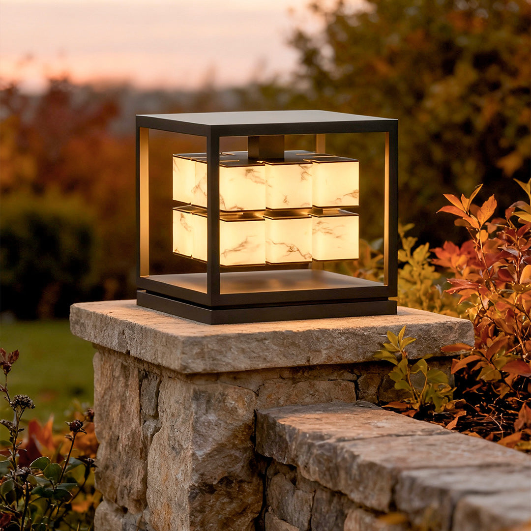 Brick Pillar Light, Square Stainless Steel Waterproof LED Post Cap Lamp for Gate and Fence Columns, Solar or Hardwired in Two Widths