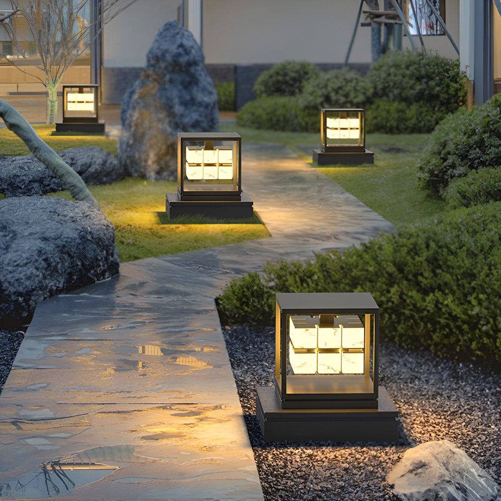 Brick Pillar Light, Square Stainless Steel Waterproof LED Post Cap Lamp for Gate and Fence Columns, Solar or Hardwired in Two Widths