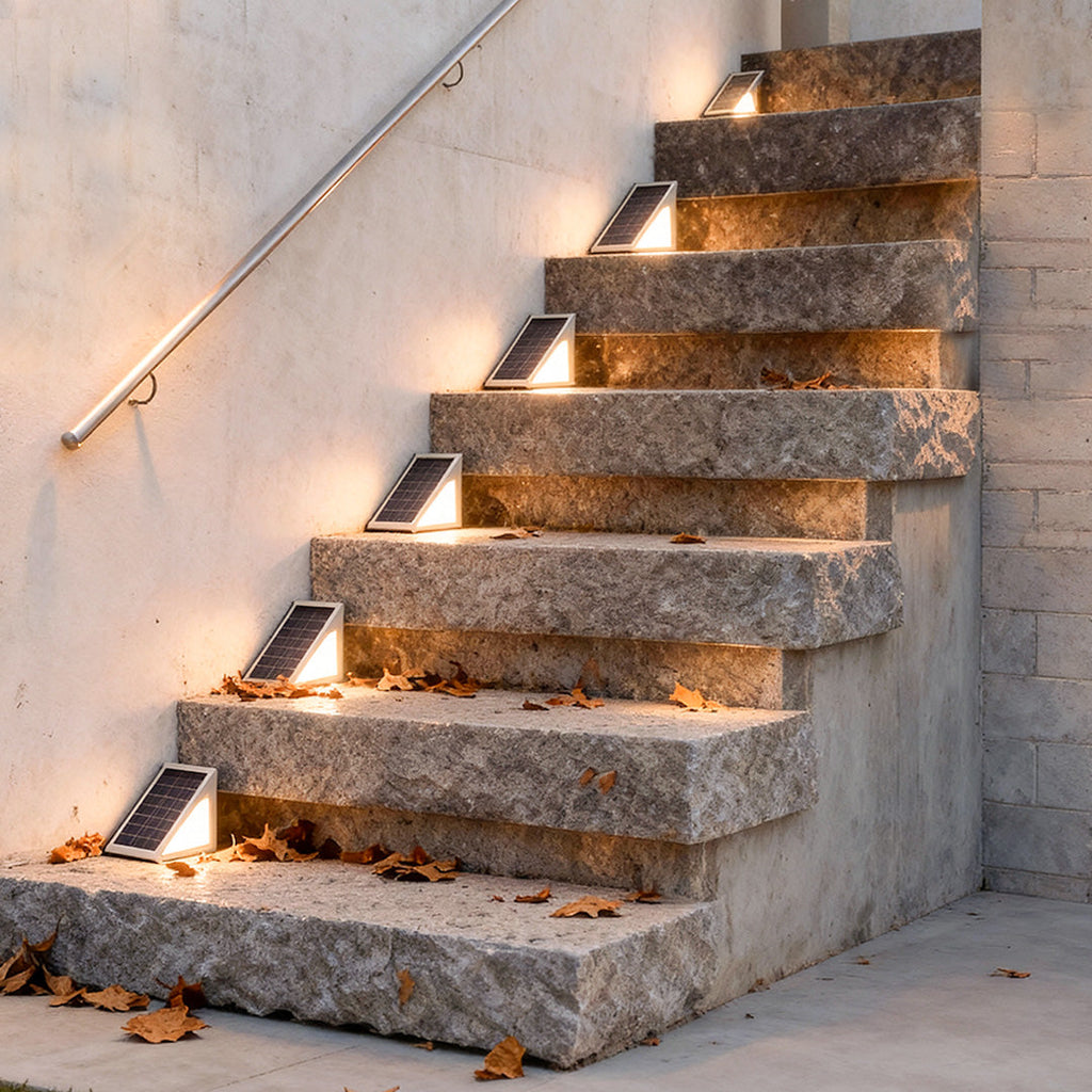 Solar Step Lights, Waterproof Triangle LED Stair and Deck Lights for Outdoor Safety, Wireless Dual-Beam Design in Sets of 2 to 50