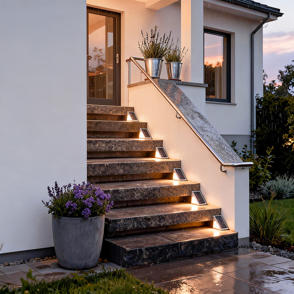 Solar Step Lights, Waterproof Triangle LED Stair and Deck Lights for Outdoor Safety, Wireless Dual-Beam Design in Sets of 2 to 50