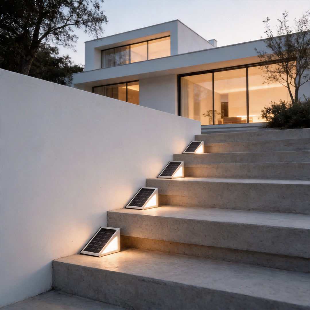 Solar Step Lights, Waterproof Triangle LED Stair and Deck Lights for Outdoor Safety, Wireless Dual-Beam Design in Sets of 2 to 50