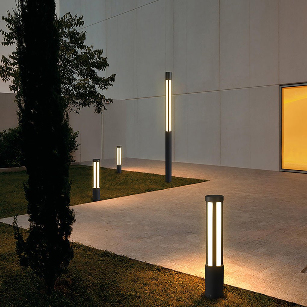 Modern Bollard Path Light, Cylindrical Die-Cast Aluminum LED Landscape Light for Driveways and Gardens, Six Heights to 138 Inches