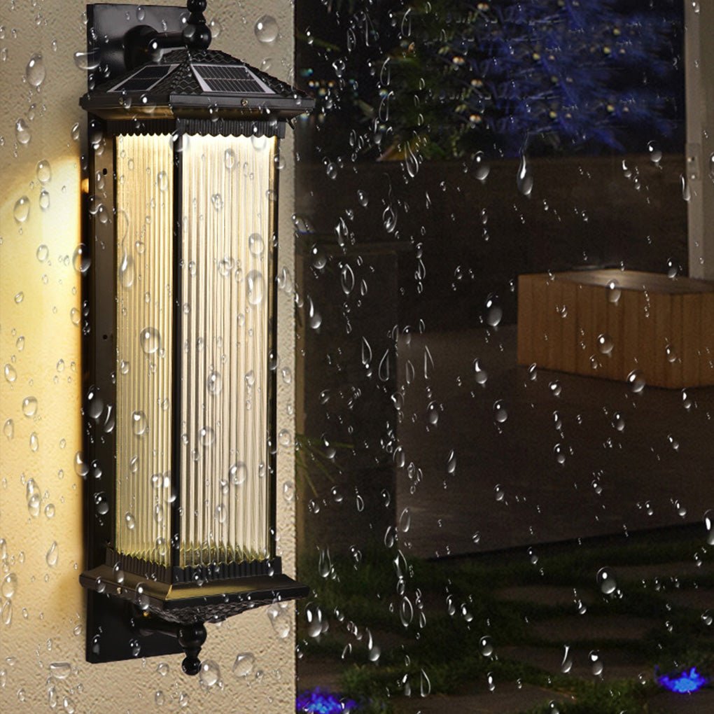 Solar Wall Light, Striped Glass and Die-Cast Aluminum Waterproof Outdoor Lamp for Porch and Garden Walls, Dimmable in Two Heights