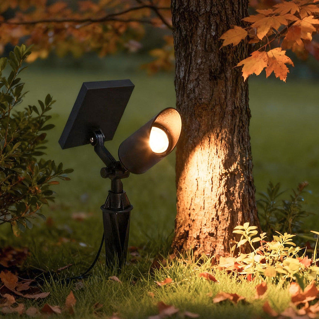 Solar Spotlight for Trees, Adjustable Aluminum Outdoor Uplight for Courtyards and Lawns, IP65 Waterproof with Solar or Hardwired Power