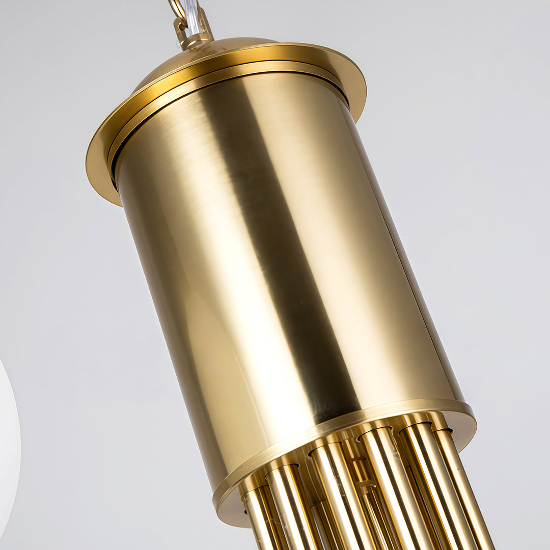 Detail of the brass body of the spiral chandelier
