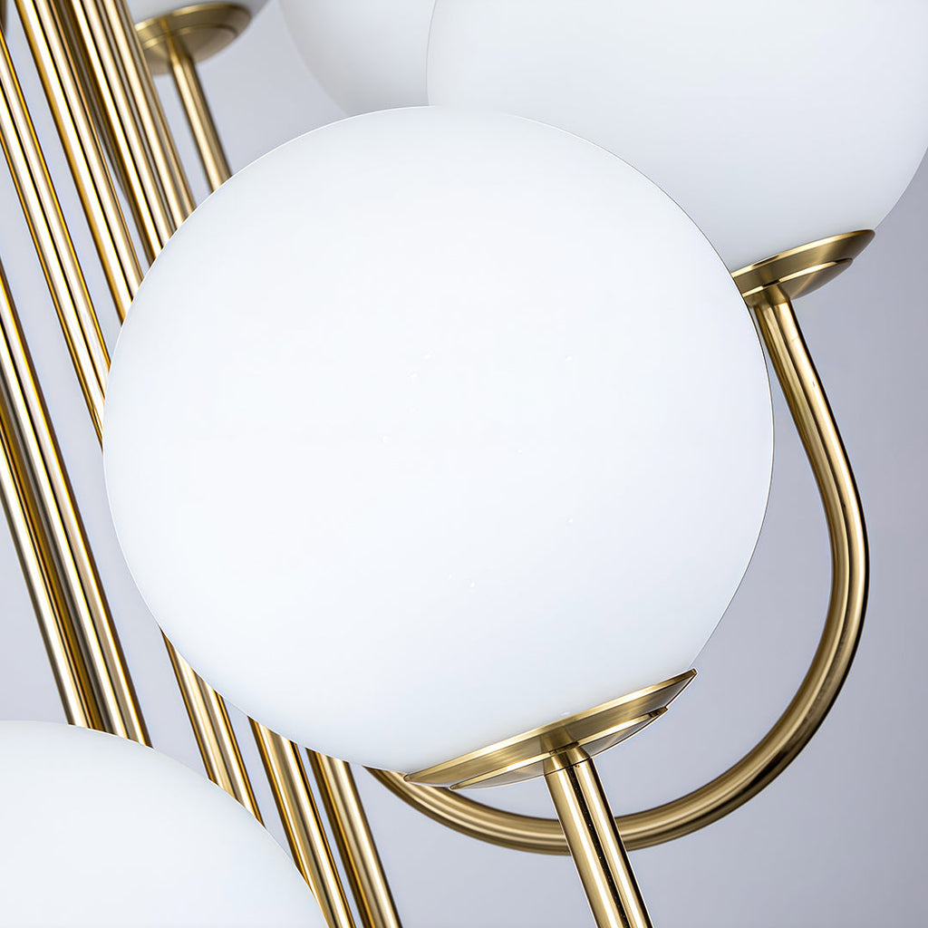 Modern spiral chandelier with rows of clear glass globes