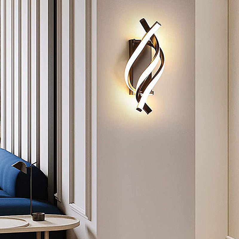 Spiral Wall Sconce, Modern Minimalist LED Metal and Acrylic Accent Light for Hallways and Bedside Walls, Black or White