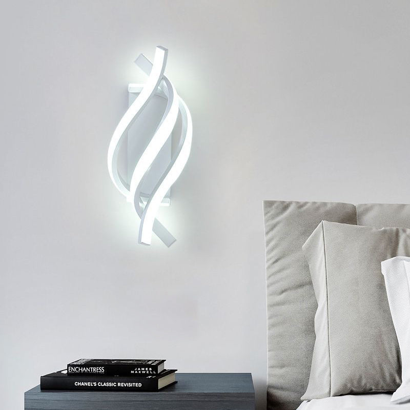 Spiral Wall Sconce, Modern Minimalist LED Metal and Acrylic Accent Light for Hallways and Bedside Walls, Black or White