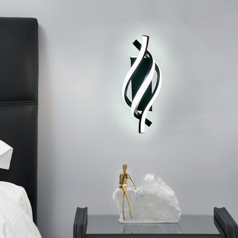 Spiral Wall Sconce, Modern Minimalist LED Metal and Acrylic Accent Light for Hallways and Bedside Walls, Black or White