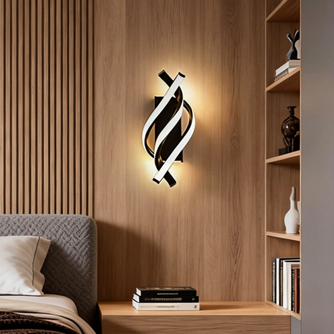 Spiral Wall Sconce, Modern Minimalist LED Metal and Acrylic Accent Light for Hallways and Bedside Walls, Black or White