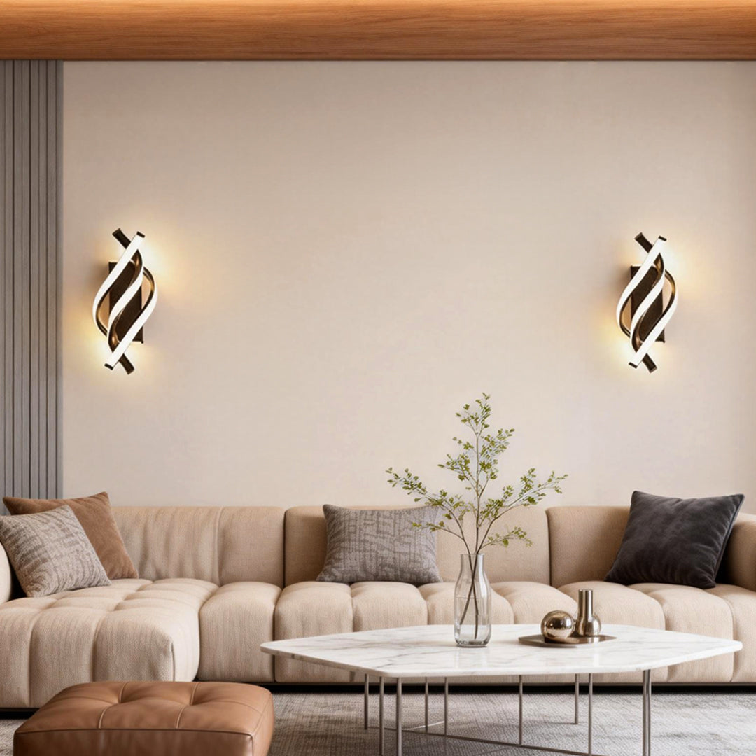 Spiral Wall Sconce, Modern Minimalist LED Metal and Acrylic Accent Light for Hallways and Bedside Walls, Black or White