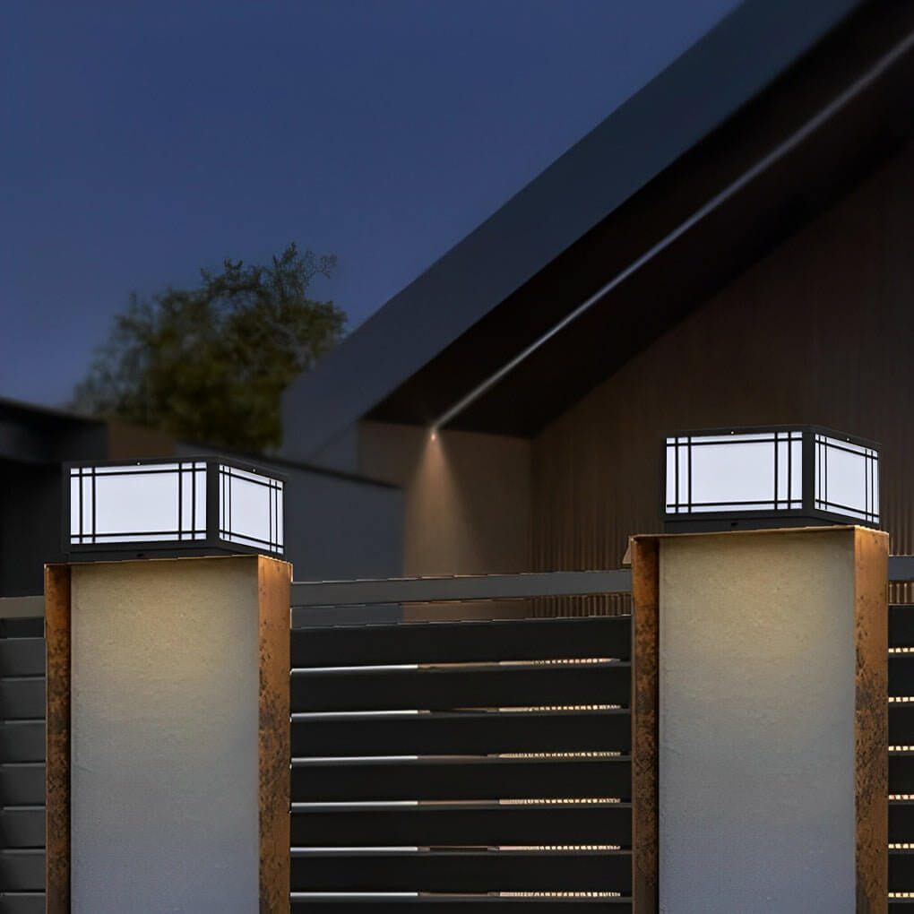 Vintage Grille Pillar Light, Square Waterproof LED Post Cap Lamp for Gate and Garden Columns, Solar or Hardwired