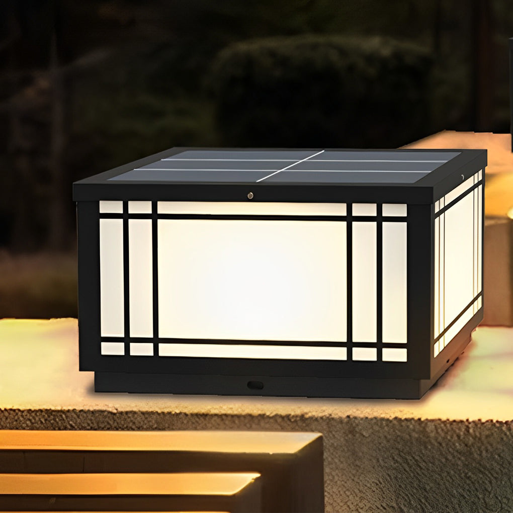 Vintage Grille Pillar Light, Square Waterproof LED Post Cap Lamp for Gate and Garden Columns, Solar or Hardwired