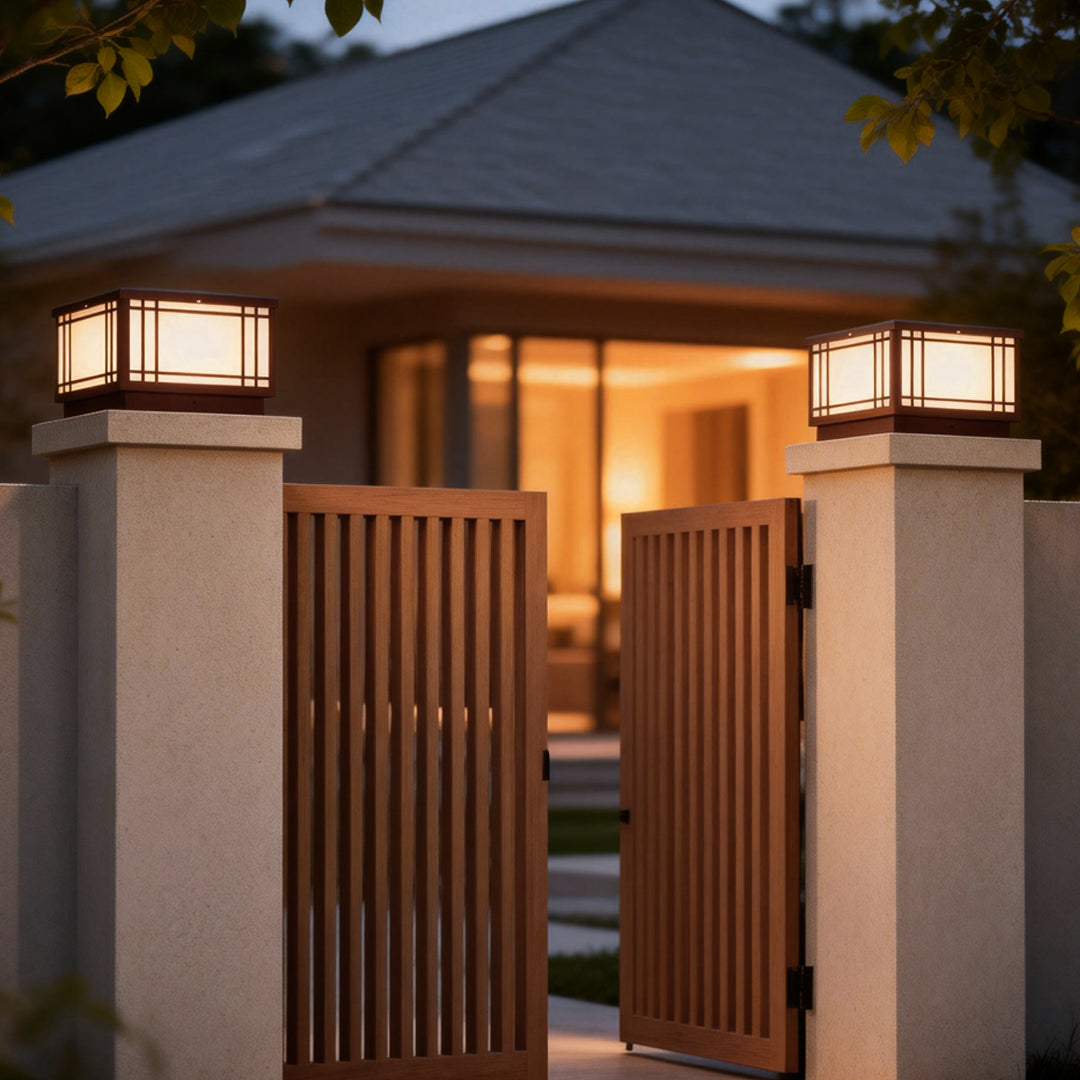 Vintage Grille Pillar Light, Square Waterproof LED Post Cap Lamp for Gate and Garden Columns, Solar or Hardwired