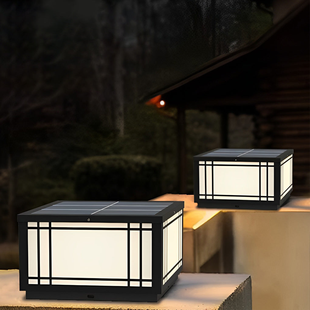 Vintage Grille Pillar Light, Square Waterproof LED Post Cap Lamp for Gate and Garden Columns, Solar or Hardwired