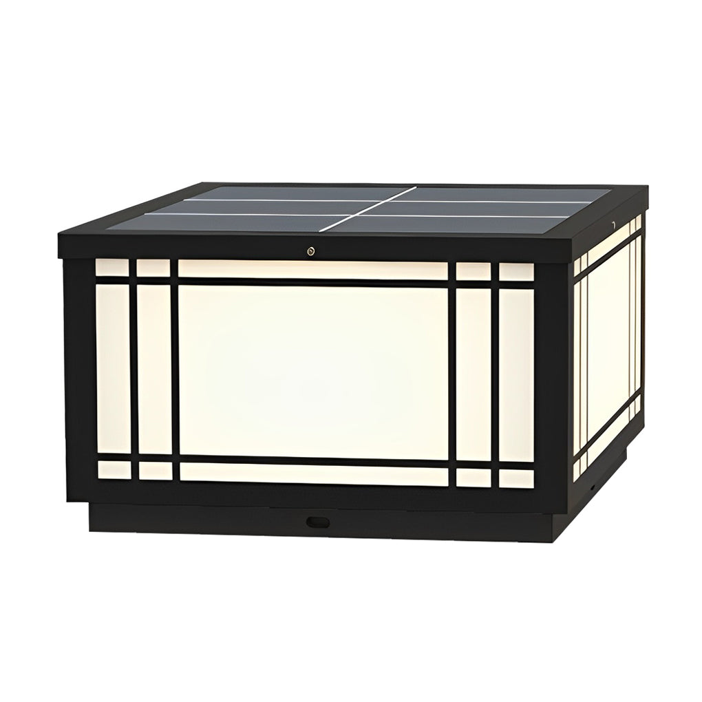 Vintage Grille Pillar Light, Square Waterproof LED Post Cap Lamp for Gate and Garden Columns, Solar or Hardwired
