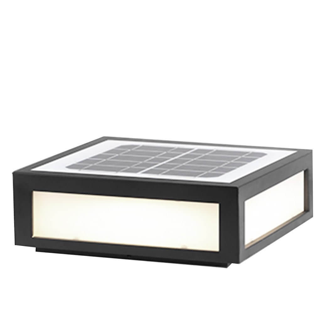 Square Pillar Light, Black Stainless Steel LED Cube Fixture for Gate Columns and Fence Posts, Solar or Hardwired in Six Sizes