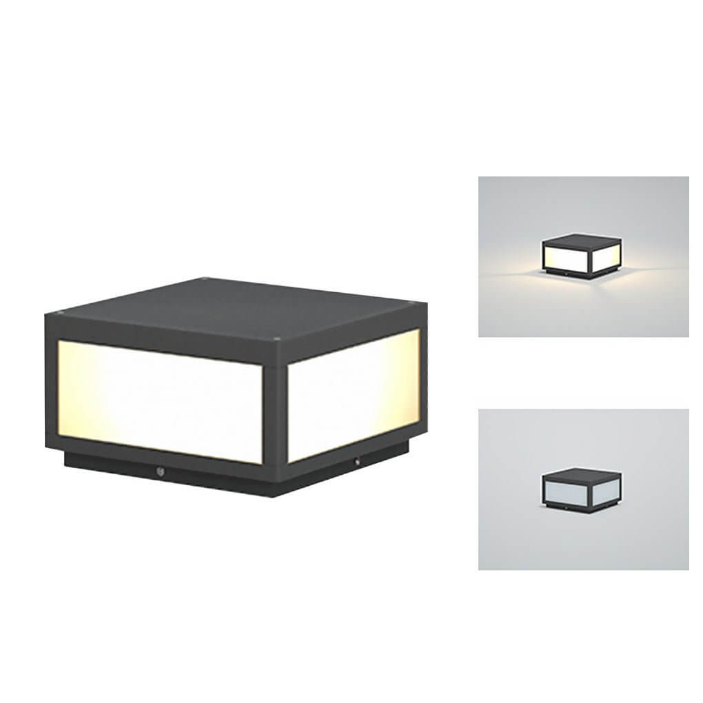 Square Pillar Light, Black Stainless Steel LED Cube Fixture for Gate Columns and Fence Posts, Solar or Hardwired in Six Sizes