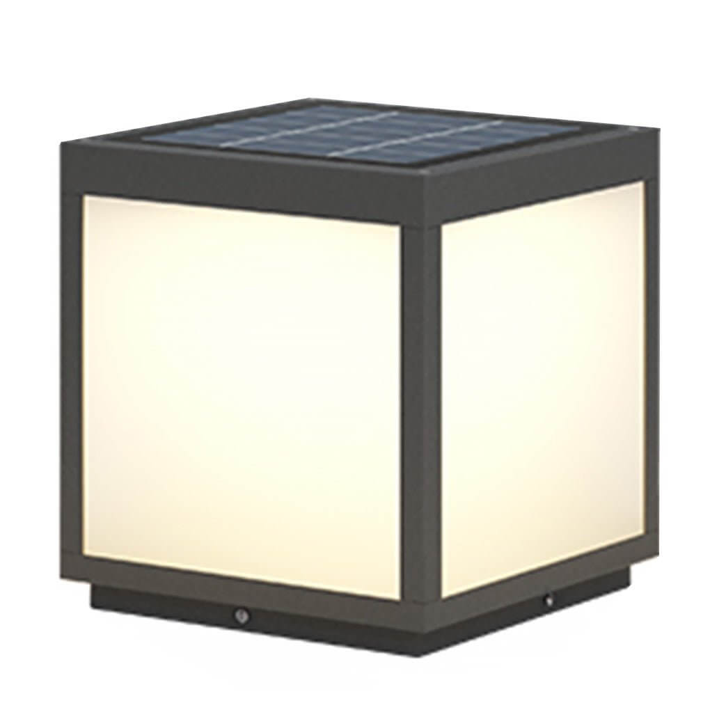Square Pillar Light, Black Stainless Steel LED Cube Fixture for Gate Columns and Fence Posts, Solar or Hardwired in Six Sizes