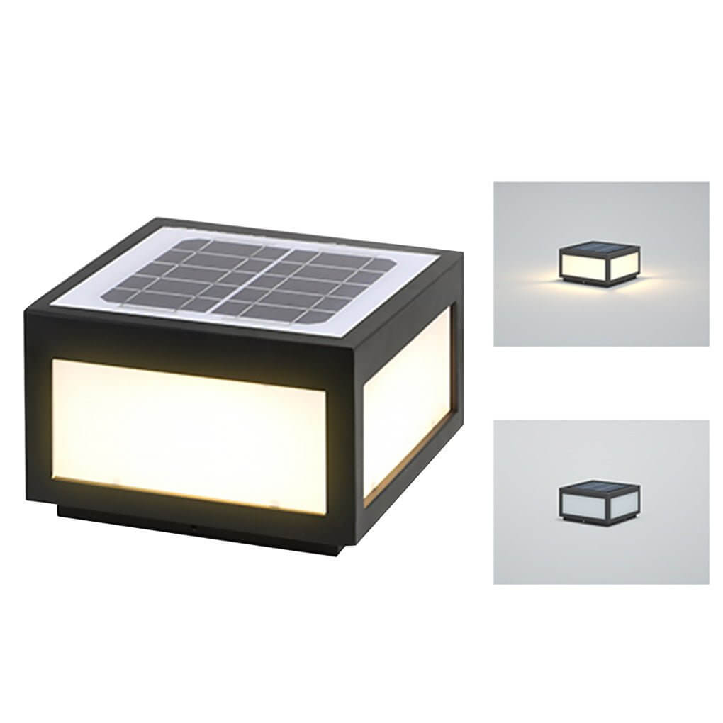 Square Pillar Light, Black Stainless Steel LED Cube Fixture for Gate Columns and Fence Posts, Solar or Hardwired in Six Sizes