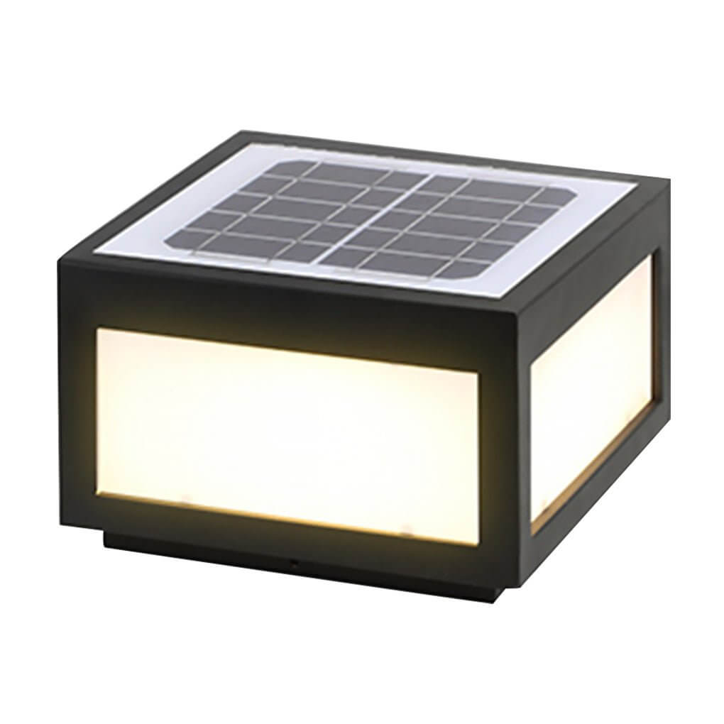 Square Pillar Light, Black Stainless Steel LED Cube Fixture for Gate Columns and Fence Posts, Solar or Hardwired in Six Sizes