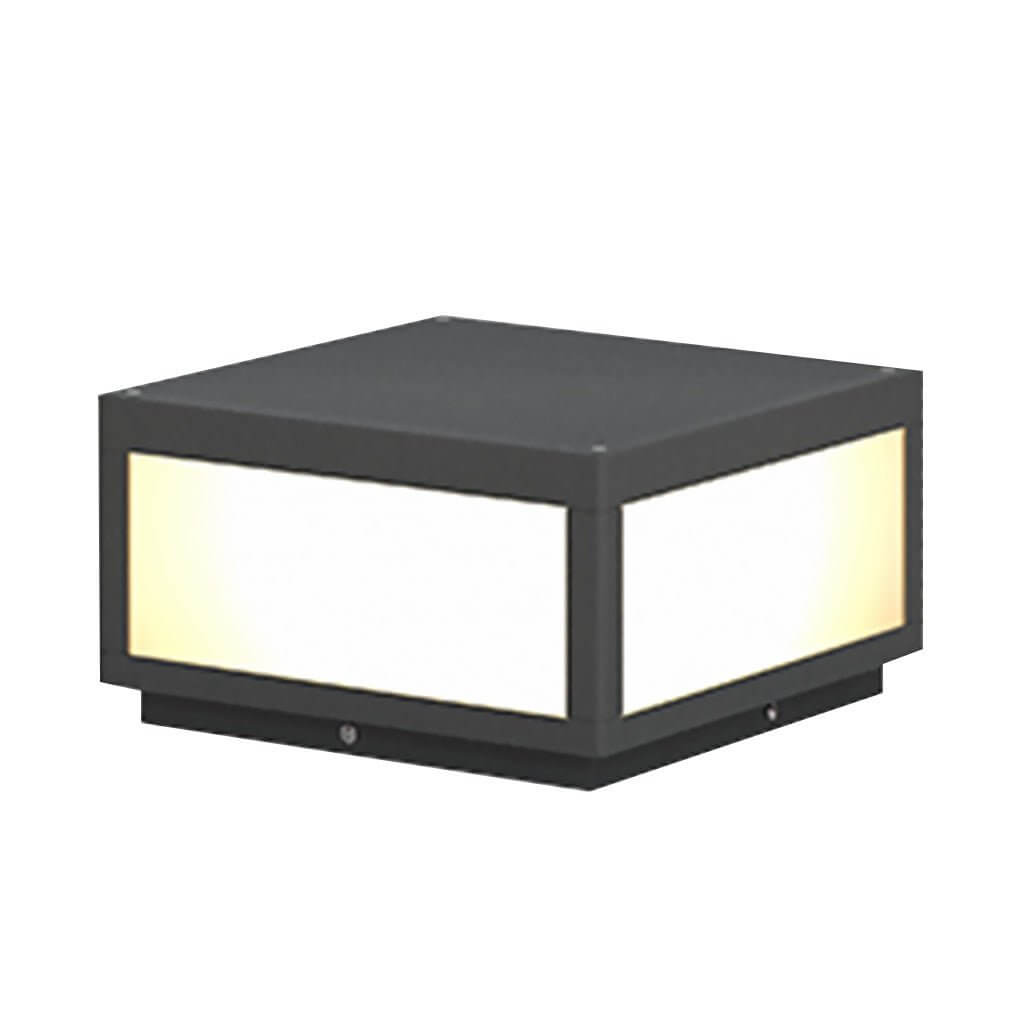 Square Pillar Light, Black Stainless Steel LED Cube Fixture for Gate Columns and Fence Posts, Solar or Hardwired in Six Sizes
