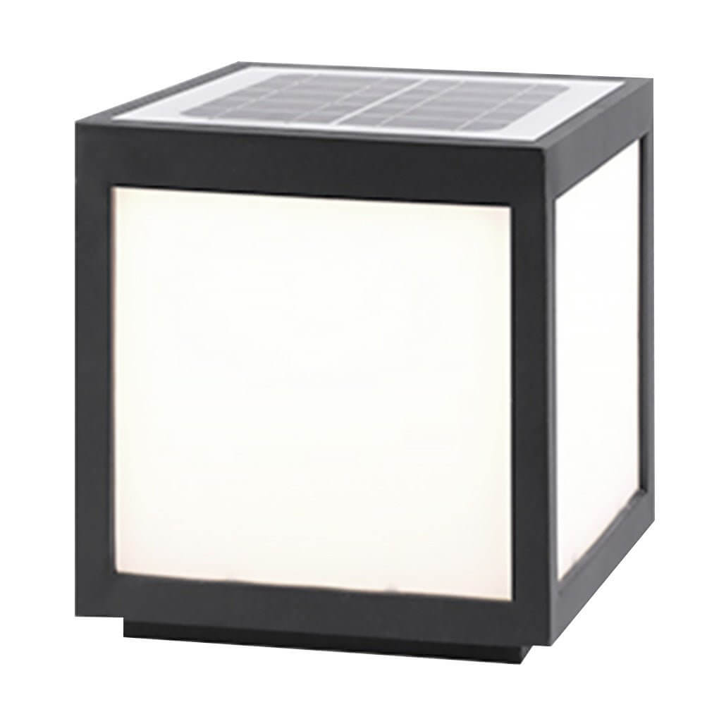 Square Pillar Light, Black Stainless Steel LED Cube Fixture for Gate Columns and Fence Posts, Solar or Hardwired in Six Sizes