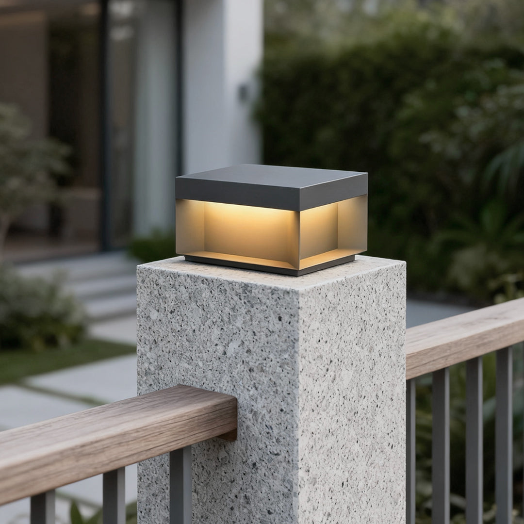 Square Solar Deck Light, Industrial Black Stainless Steel LED Cube for Decks, Piers and Fences, Solar or Hardwired in Five Sizes
