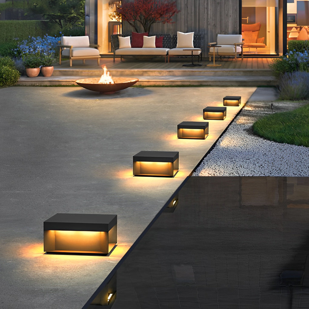 Square Solar Deck Light, Industrial Black Stainless Steel LED Cube for Decks, Piers and Fences, Solar or Hardwired in Five Sizes