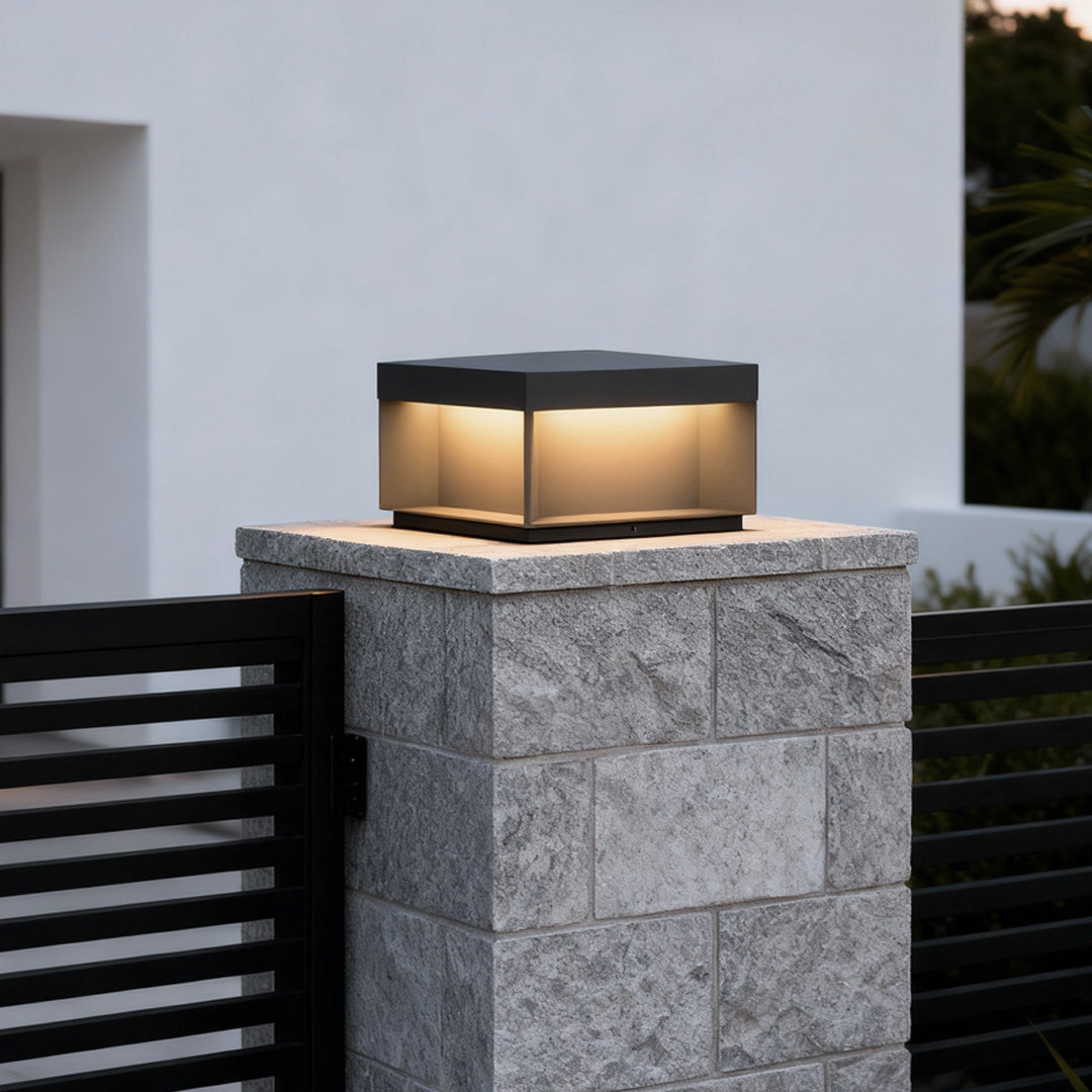 Square Solar Deck Light, Industrial Black Stainless Steel LED Cube for Decks, Piers and Fences, Solar or Hardwired in Five Sizes