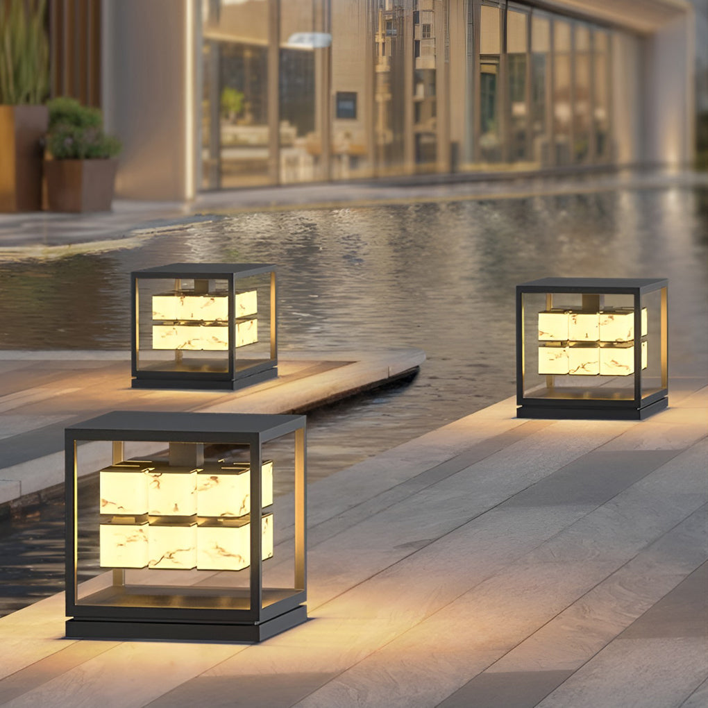 Brick Pillar Light, Square Stainless Steel Waterproof LED Post Cap Lamp for Gate and Fence Columns, Solar or Hardwired in Two Widths