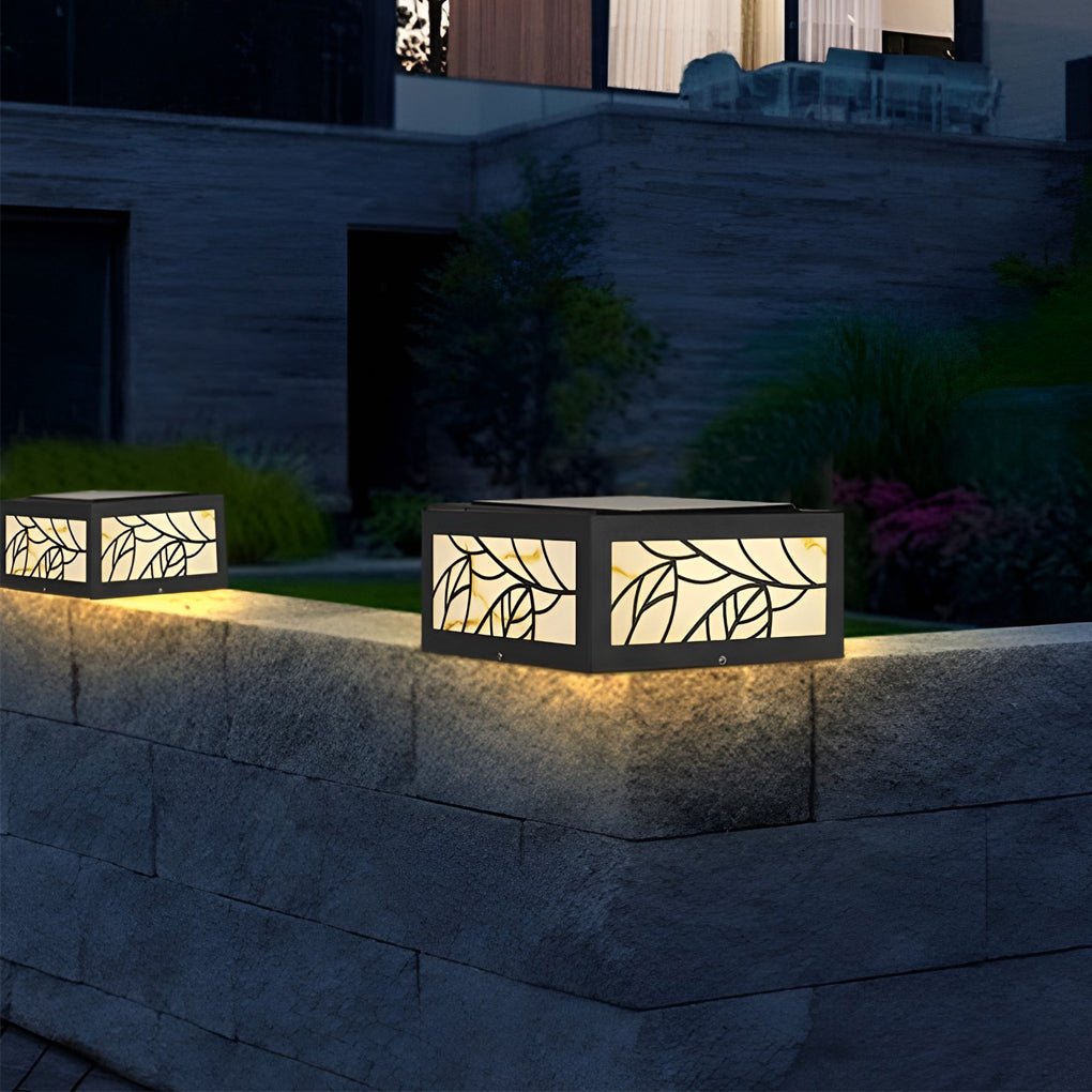 Modern Gate Pillar Light, Square Marble-Look LED Post Cap Lamp for Fence and Driveway Columns, Solar or Hardwired