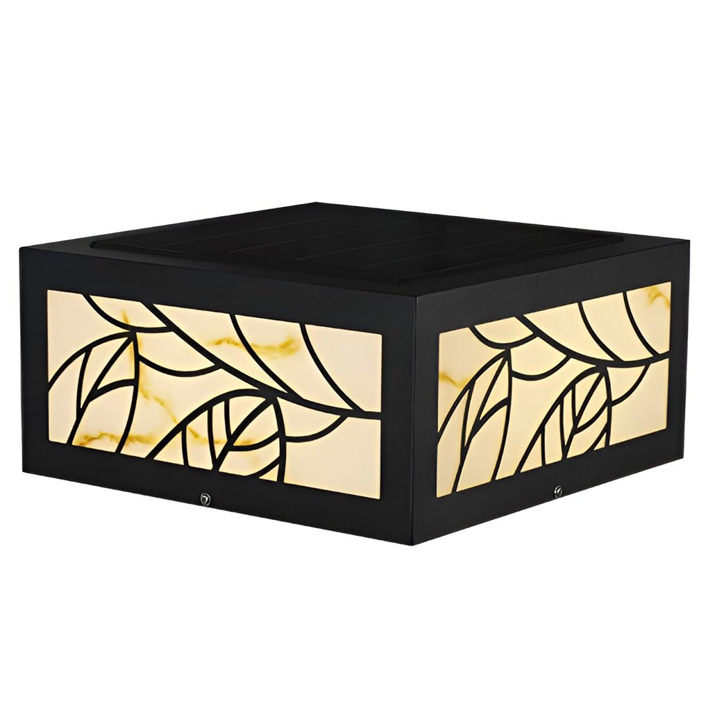 Modern Gate Pillar Light, Square Marble-Look LED Post Cap Lamp for Fence and Driveway Columns, Solar or Hardwired