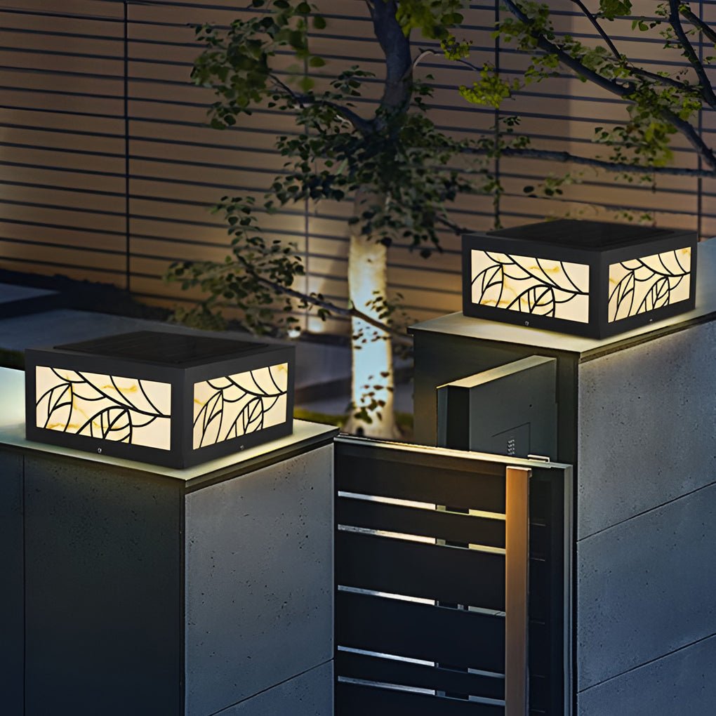 Modern Gate Pillar Light, Square Marble-Look LED Post Cap Lamp for Fence and Driveway Columns, Solar or Hardwired