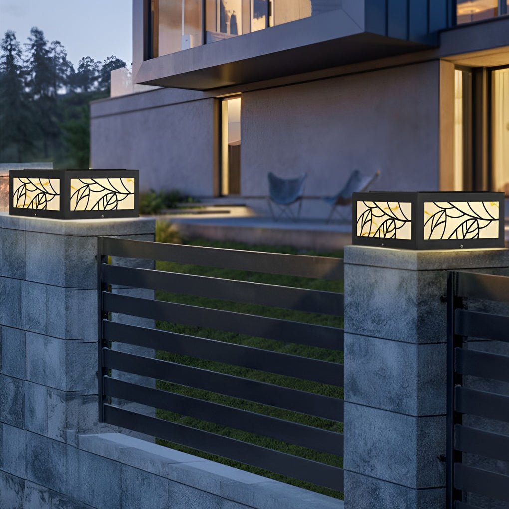 Modern Gate Pillar Light, Square Marble-Look LED Post Cap Lamp for Fence and Driveway Columns, Solar or Hardwired