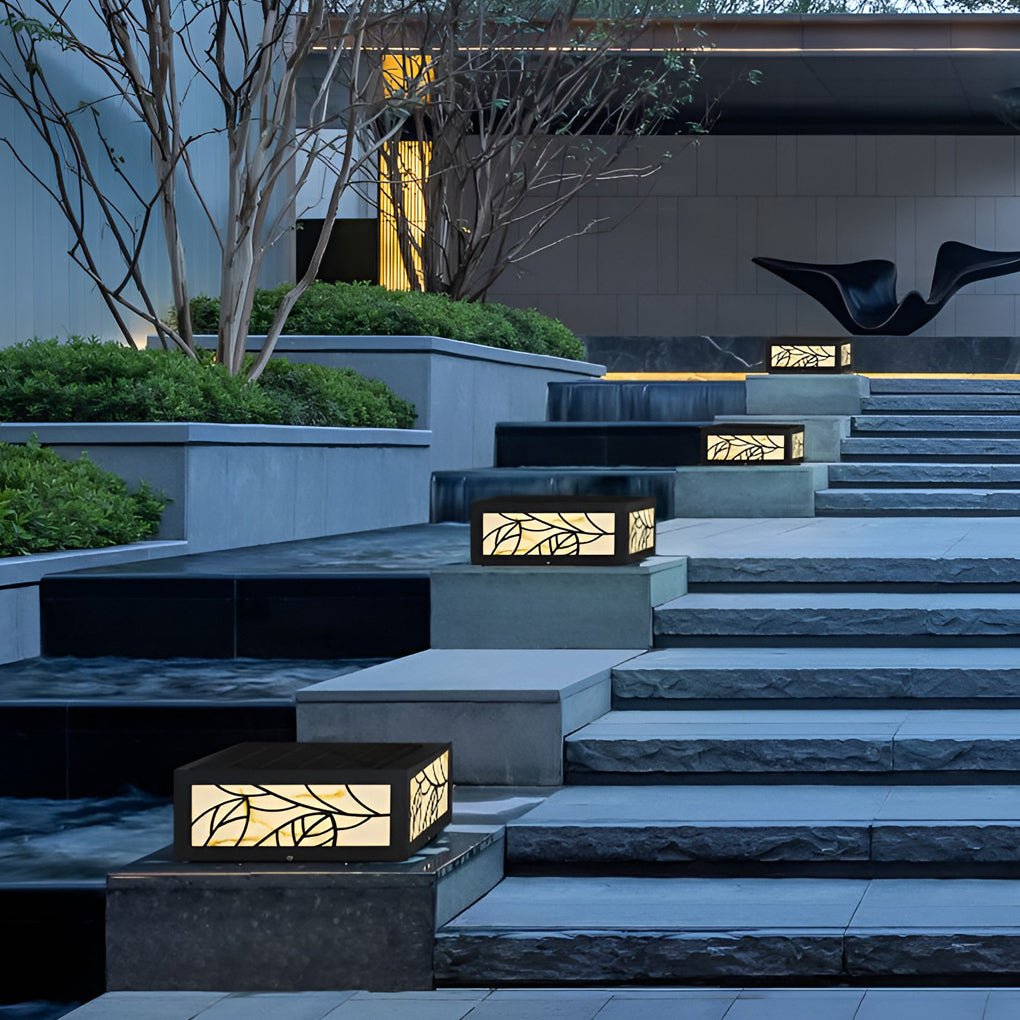 Modern Gate Pillar Light, Square Marble-Look LED Post Cap Lamp for Fence and Driveway Columns, Solar or Hardwired