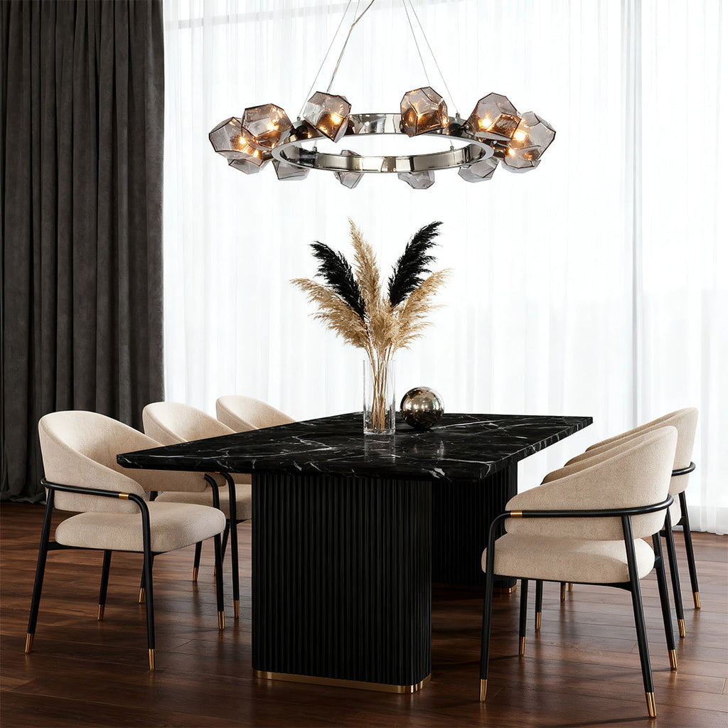 Round Chandelier, Black Metal and Clear Glass Ring Ceiling Light for Entryway, Adjustable Cord