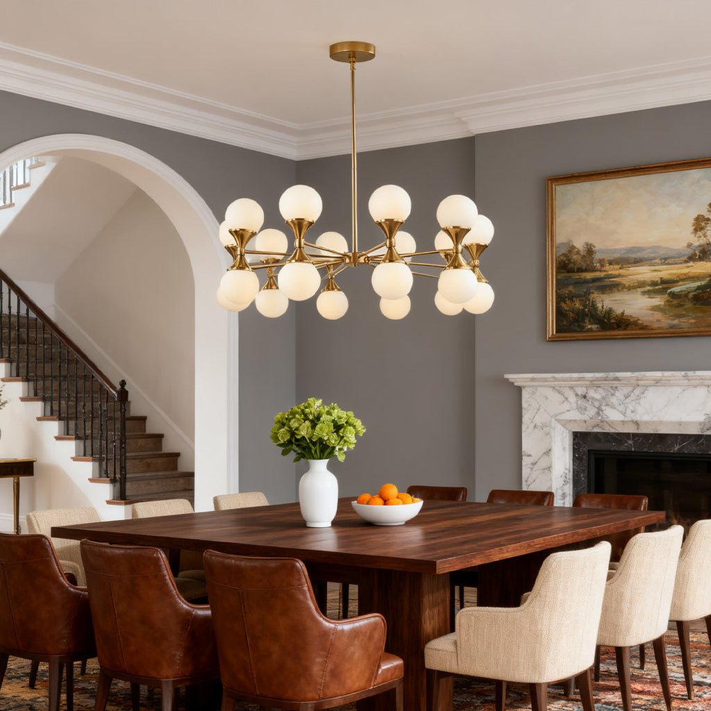 Oblong bubble chandelier used as a brilliant focal point