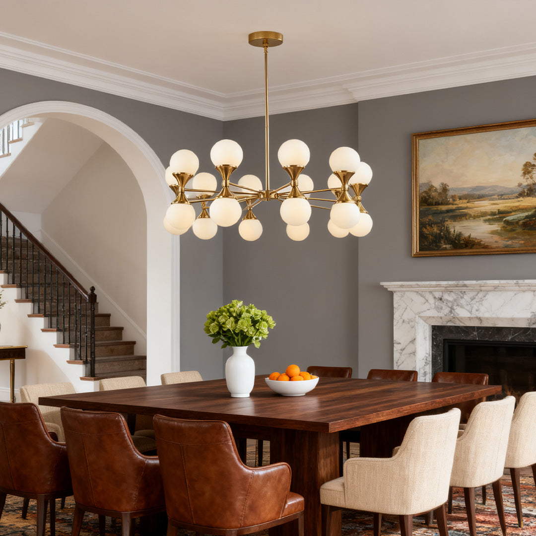 Oblong bubble chandelier used as a brilliant focal point