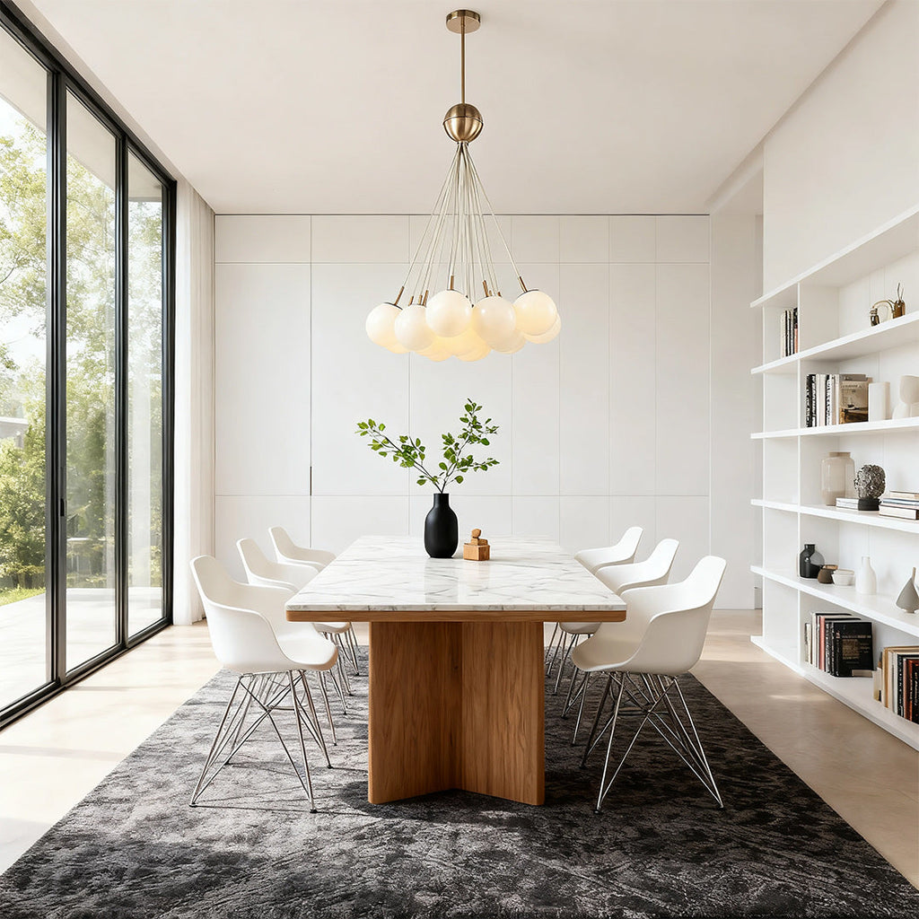 Bubble Glass Chandelier, Gold Metal and Clear Glass Globe Ceiling Light for Dining Room