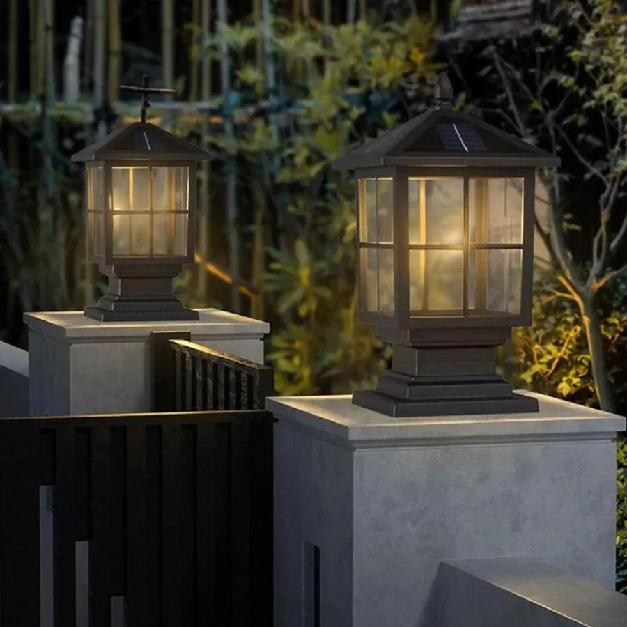 Black lantern giving elegant light at a waterfront setting