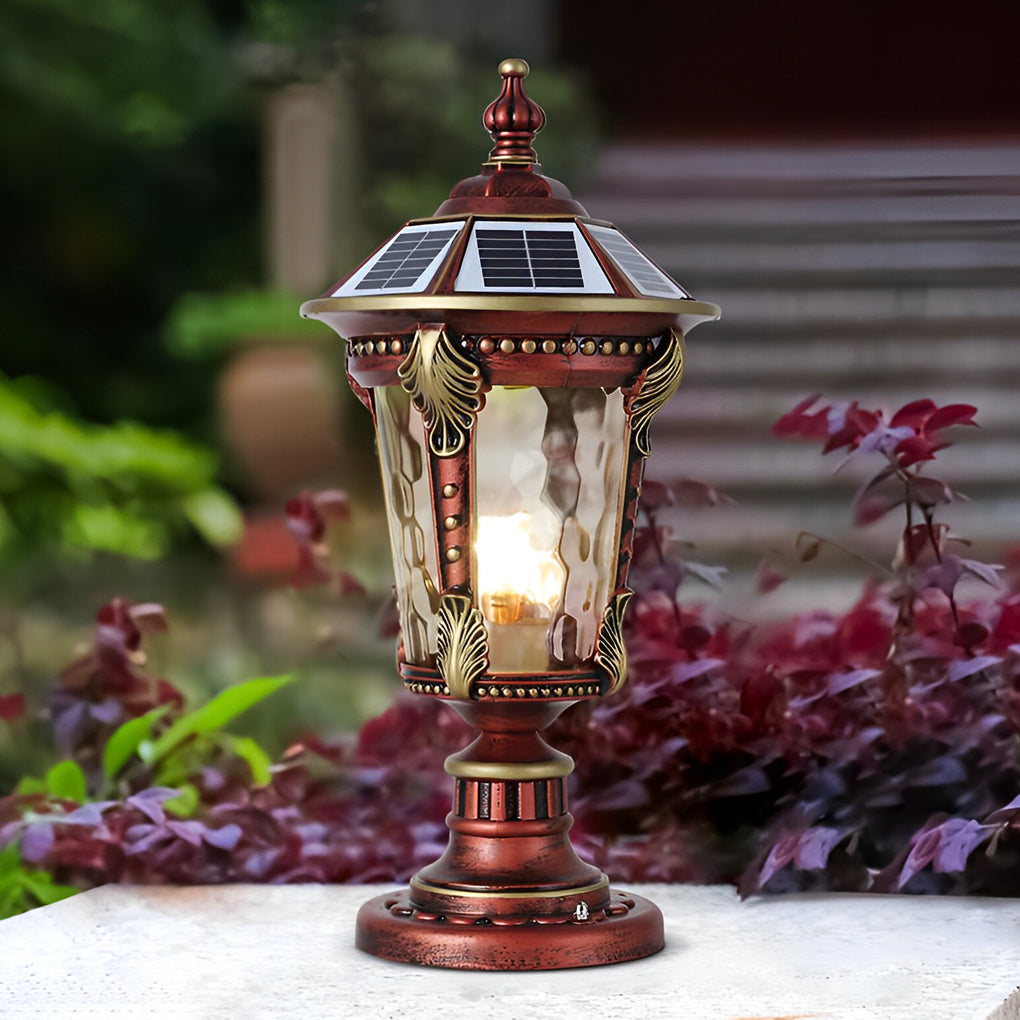 Stone Pillar Post Cap Light, Retro Die-Cast Aluminum Lantern for Masonry Columns and Gates, Solar and Hardwired Dual Power