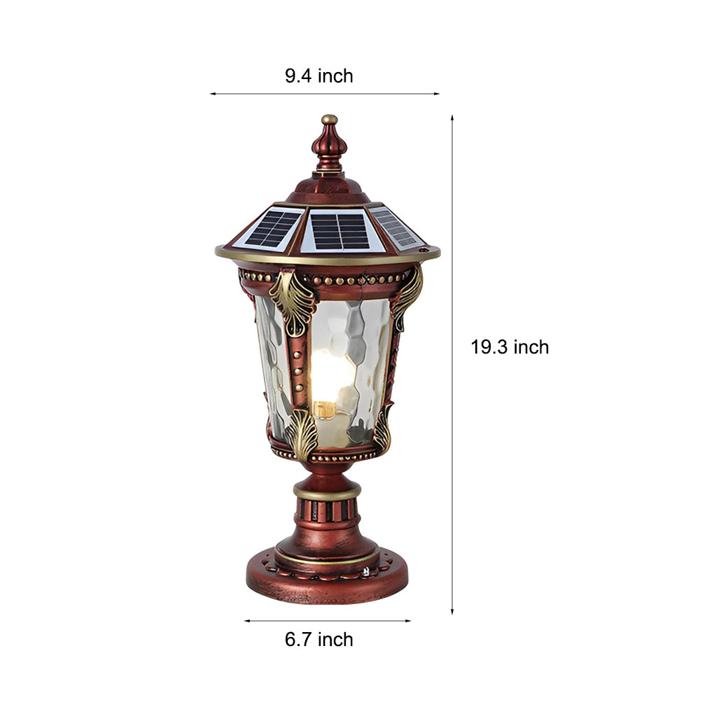 Stone Pillar Post Cap Light, Retro Die-Cast Aluminum Lantern for Masonry Columns and Gates, Solar and Hardwired Dual Power