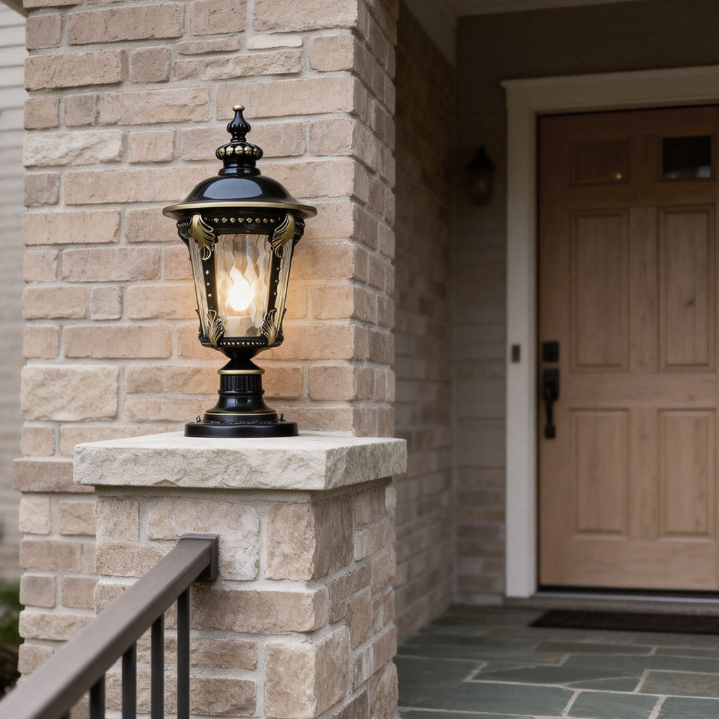 Stone Pillar Post Cap Light, Retro Die-Cast Aluminum Lantern for Masonry Columns and Gates, Solar and Hardwired Dual Power
